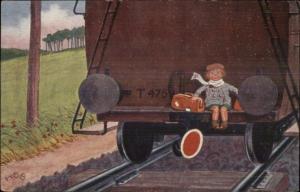 HSB - Cute Little Boy Stows Away on RR Train SWSB 5741 Art Deco Postcard
