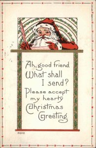 Christmas Santa Claus Quill Pen Writing Bergman Pub. No. 9002 c1910 Postcard