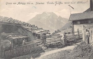 A075 Austria Gruss von Astegg Wood House Farmers Woman Man vintage postcard