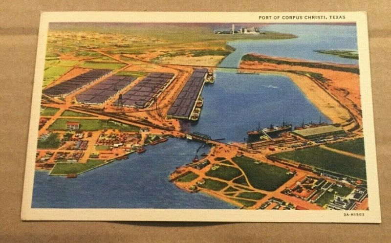 VINT. UNUSED .01 LINEN POSTCARD - PORT OF CORPUS CHRISTI, TEXAS