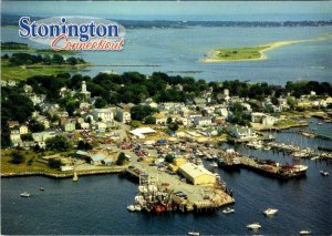 Stonington, CT Connecticut  HOMES~HARBOR~FISHING BOATS Aerial View  4X6 Postcard