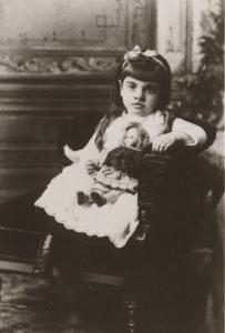 Portrait Of Young Girl w/ Bisque Doll Belton-type Studio Troy NY Repro Postcard