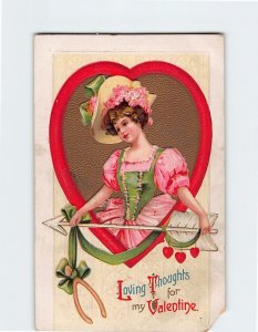 Postcard - Loving Thoughts for my Valentine with Valentines Embossed Art Print