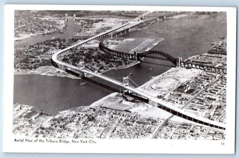 New York City NY Postcard RPPC Photo Aerial View Of The Triboro Bridge Vintage