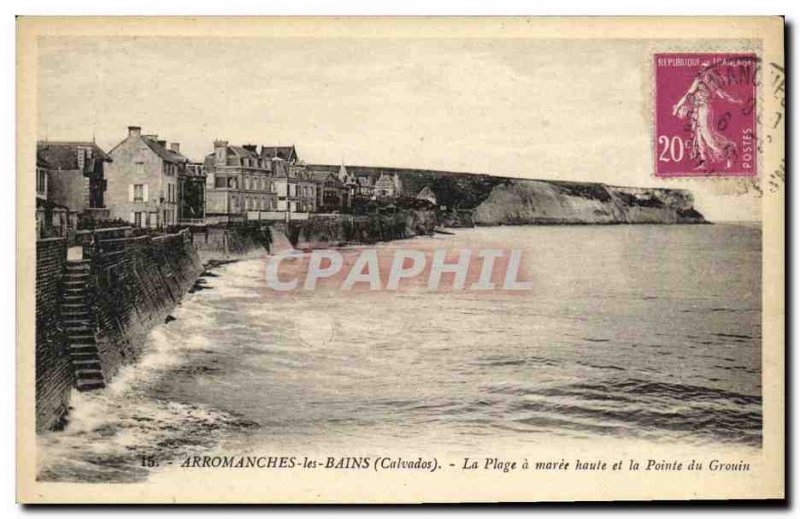 Old Postcard Arromanches les Bains Plage Maree Haute and Grouin