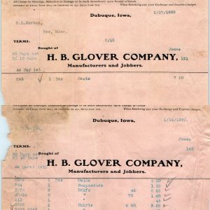 1903 Dubuque, Iowa H.B. Glover Letterhead Clothing x3 Receipts LOT Antique R1