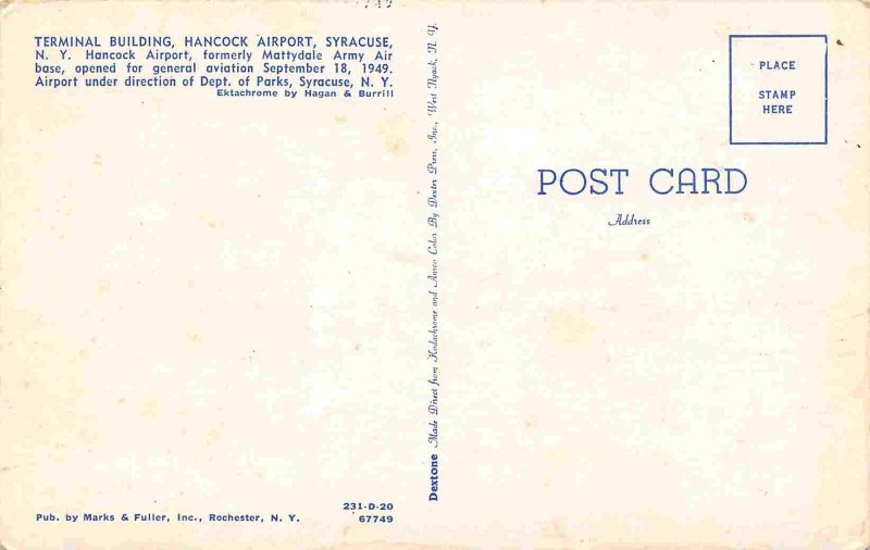 Hancock Airport Terminal Syracuse New York 1960s postcard