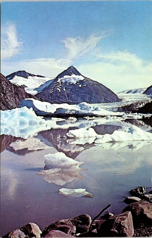 Land View Snowy Portage Glacier Alaska AL Mountains Chrome Postcard UNP Vintage 