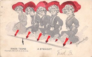 Greetings Poker Terms A Straight Ladies holding Leg out Postcard AA75693