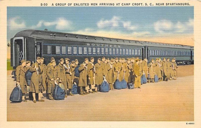 Enlisted Men arriving at Camp Croft Spartanburg, South Carolina, USA Military...