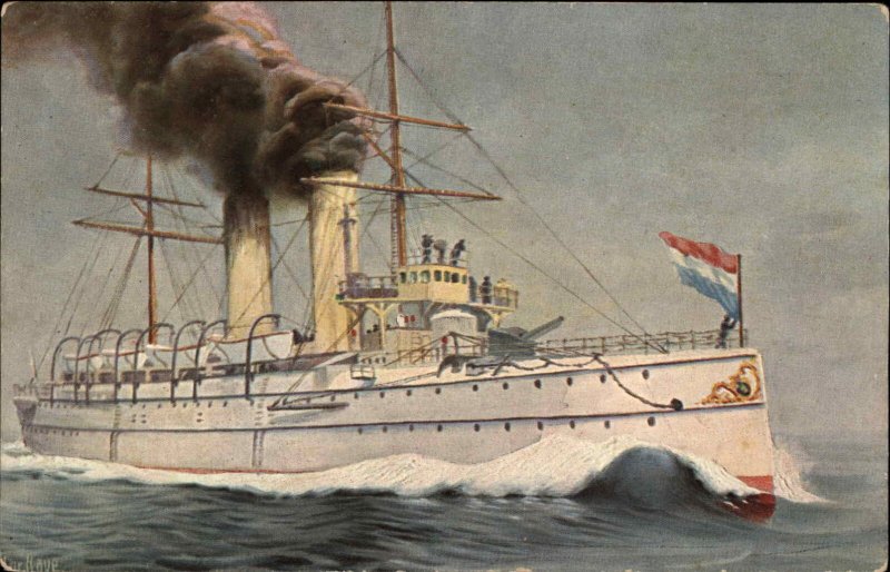 Chr Rave Hollandischer Kreuzer Nord-Braband Battleship Vintage Postcard