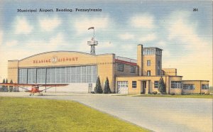 Reading Municipal Airport Hangar Plane Pennsylvania linen postcard