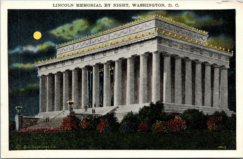 Vtg 1920s Lincoln Memorial by Night Moonlight Washington DC Unused Postcard