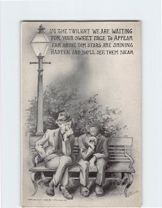 Postcard Greeting Card with Poem and Waiting Men Cartoon Art Print