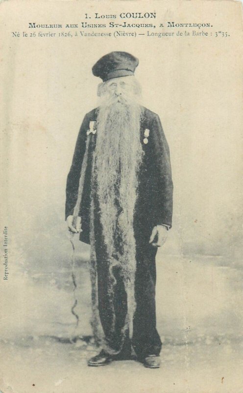 Louis Coulon Montluçon France Longest Beard Record unit of 2 postcards c.1912 