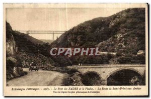 Old Postcard The Auvergne Picturesque Bridge Fades Viaduct and The Road to Sa...