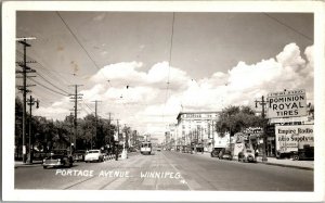 RPPC Portage Road, Business District Streetcar Winnipeg MB Vintage Postcard A66