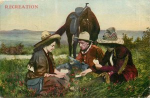 1929 Western Cowboy life Playing Cards recreation horse Postcard 26-98
