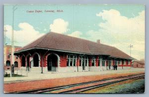 LANSING MI UNION RAILROAD DEPOT ANTIQUE POSTCARD railway train station