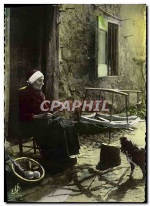 Postcard Modern Woman Pyrenees dog in front of his house spinner Folklore