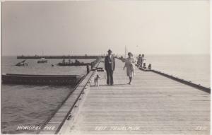 Michigan MI Real Photo RPPC Postcard c1940s EAST TAWAS Municipal Pier People
