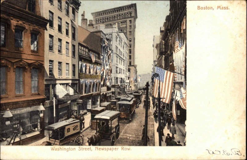 Boston Massachusetts MA Newspaper Row Trolley Streetcar c1905 Vintage