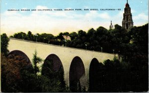 Vtg Cabrillo Bridge & California Tower Balboa Park San Diego California Postcard