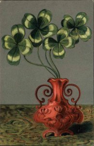 Art Nouveau - Giant Clovers in Ornate Vase 1907 Embossed Postcard