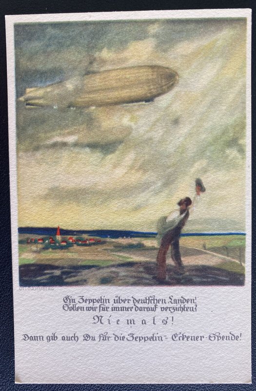 Mint Germany Propaganda Postcard Zeppelin Eckener Fund 1933 Niemals