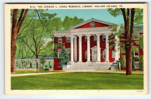 Charles L Cooke Memorial Library Hollins College Virginia Postcard Linen Unused