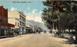 H64/ Boulder Colorado Postcard c1910 Pearl Street Horse Buggy Stores