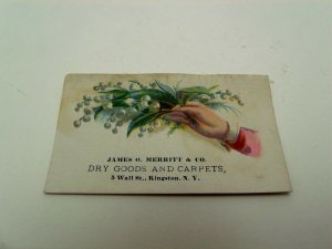 Victorian Trade Card James O Merritt & Co Dry Goods & Carpets 3 1/2 X 2 Floral