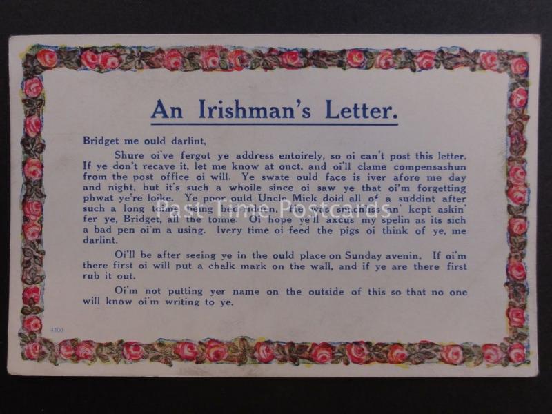 Ireland (Irish Verse) AN IRISHMAN'S LETTER - Old Postcard