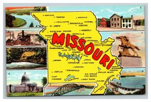 Vintage Curteich Linen Postcard Missouri Map and Attractions UNPOSTED