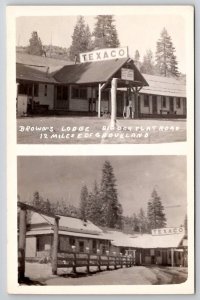 RPPC Brown's Lodge Texaco Gas Big Oak Flat Near Groveland CA c1940s Postcard C31