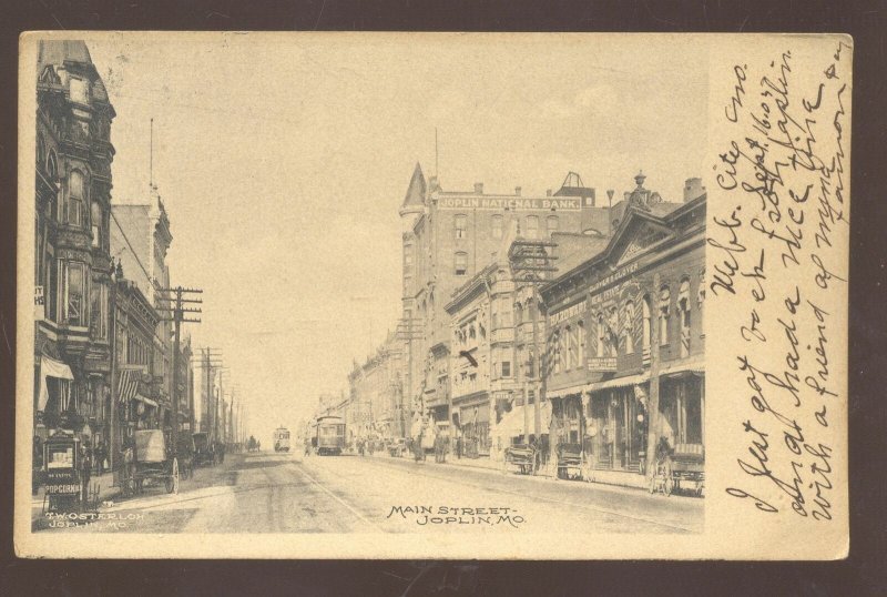 JOPLIN MISSOURI DOWNTOWN MAIN STREET SCENE 1907 MO. VINTAGE POSTCARD