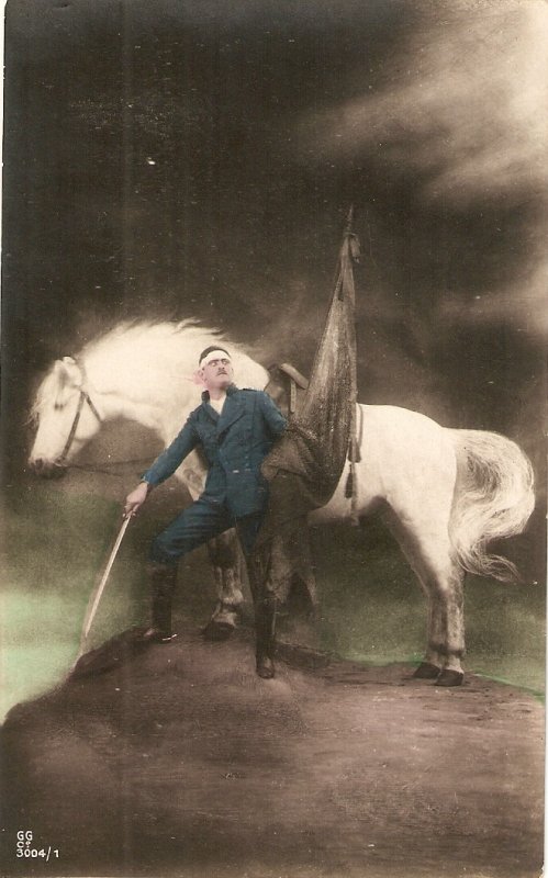 White horse and the Warrior Nice olod vintage postcard