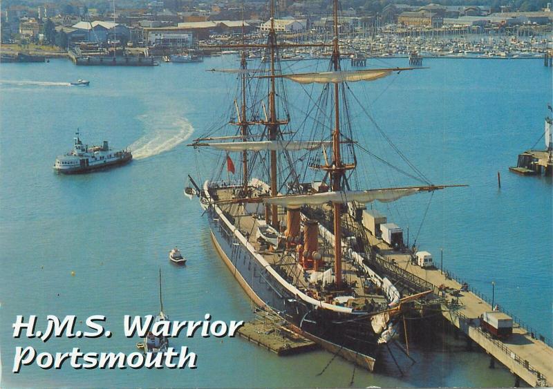 H.M.S. Warrior Portsmouth sailing vessel ship postcard