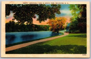 Vtg Rochester New York NY Lake In Seneca Park 1940s View Linen Postcard