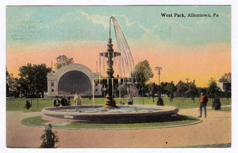 1907-15 Allentown PA West Park Fountain Bandstand Stage Old Antique DB Postcard