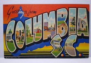 Greetings From Columbia South Carolina Large Letter Linen Postcard Curt Teich