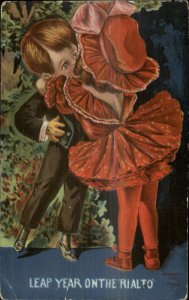 Leap Year Little Girl Grabs Boy & Kisses Him 1908 Postcard 