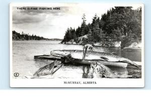 Big Fish Fine Fishing in Fort McMurray Alberta Canada Vintage Comic Postcard C12