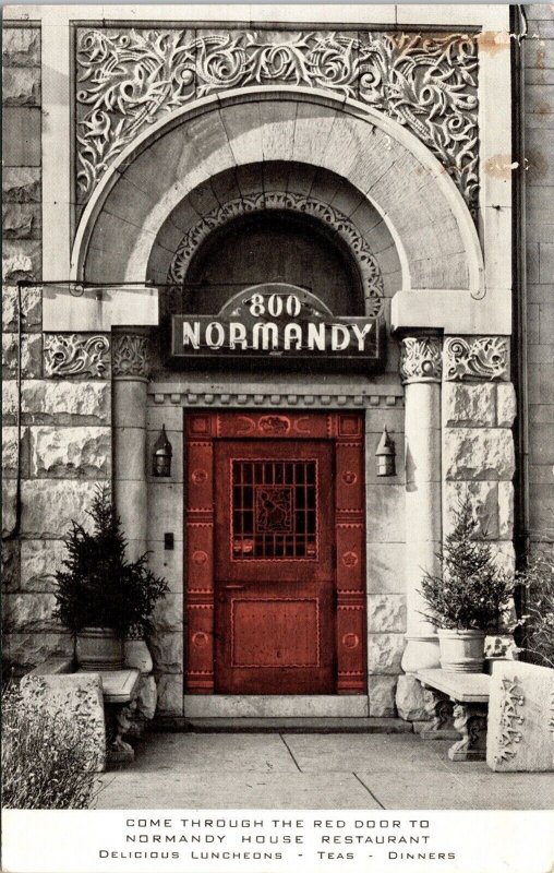 Come Through Red Door Normany House Restaurant Tower Court Water Tower Postcard 