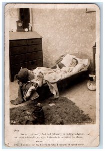 1907 Bamforth Co. Men Sleeping In Bathtub Funny Comic RPPC Photo Postcard 