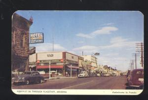 FLAGSTAFF ARIZONA ROUTE 66 LILY ICE CREAM SIGN DOWNTOWN CARS OLD POSTCARD