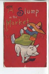 462249 BAUER Economic Slump in Market FUNNY PIG Vintage postcard
