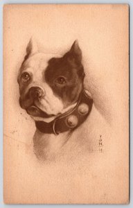 1911 Dog Puppy Black And White Portrait Painting Cute Face Posted Postcard