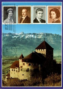 LIechtenstein Schloss Vaduz With Stamps Of Royal Family