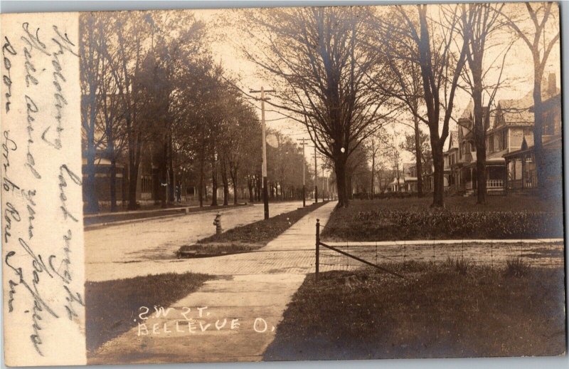RPPC Street View Bellevue OH c1906 Undivided Back Vintage Postcard V17
